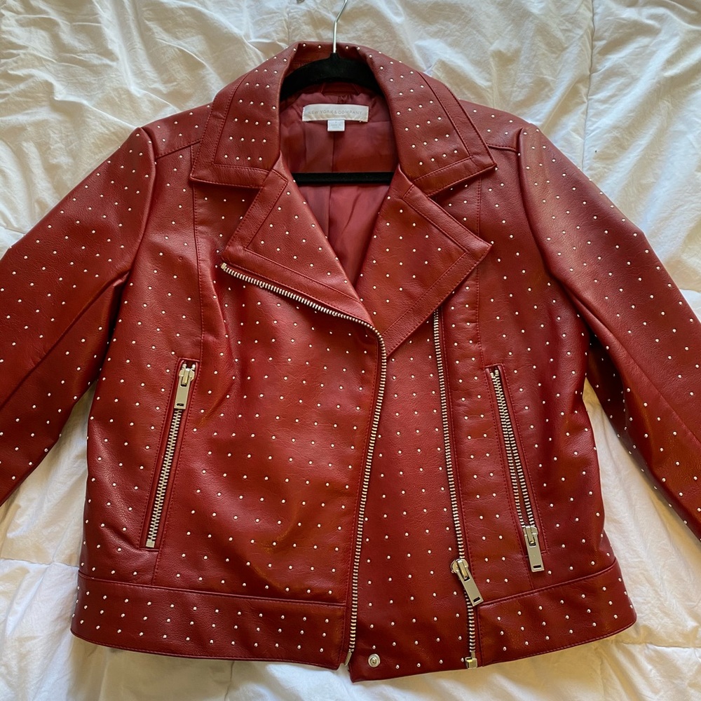 Red Detailed Leather Jacket